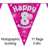 Bunting 11 Flags Pink Holographic Birthday Age 8