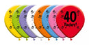 Six packs of 10-inch latex printed balloons for age 40 celebration by Giftzone, colorful and suitable for party decor.