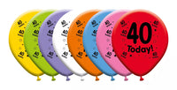 Six packs of 10-inch latex printed balloons for age 40 celebration by Giftzone, colorful and suitable for party decor.