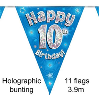 Bunting 11 Flags Blue Holographic Birthday Age 10