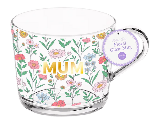 Gem Imports Glass Mug Mum Floral 350ml