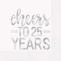 Cheers To 25 Years Foil Lunch Napkins 16pk