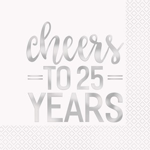 Cheers To 25 Years Foil Lunch Napkins 16pk