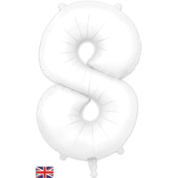 White Oaktree foil balloon shaped as the number 8, measuring 34 inches, designed for celebrations and festive decoration.