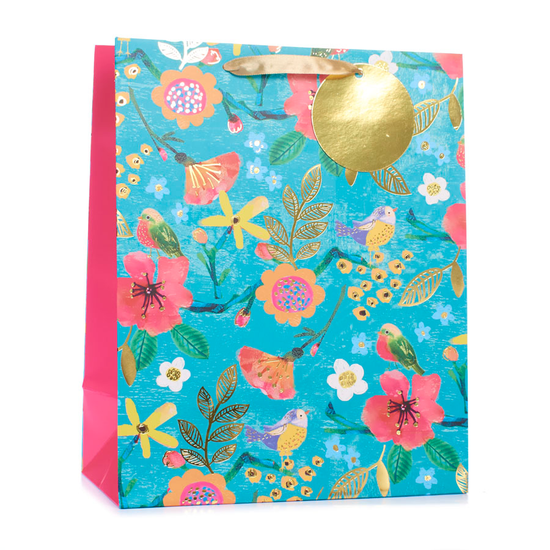 Tiger Feet 6 Pack Gift Bag Turqouise Flowers Large