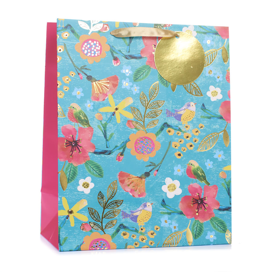 Tiger Feet 6 Pack Gift Bag Turqouise Flowers Large