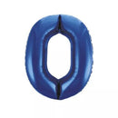Blue foil balloon shaped as the number zero, 34 inches tall, from Unique, with a shiny, glitzy surface perfect for celebrations.