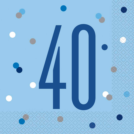 Blue Glitz 40th Birthday Lunch Napkins 16pk