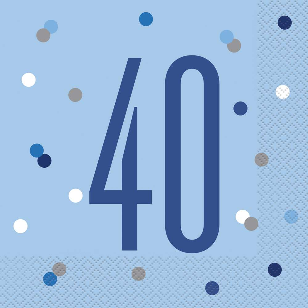 Blue Glitz 40th Birthday Lunch Napkins 16pk