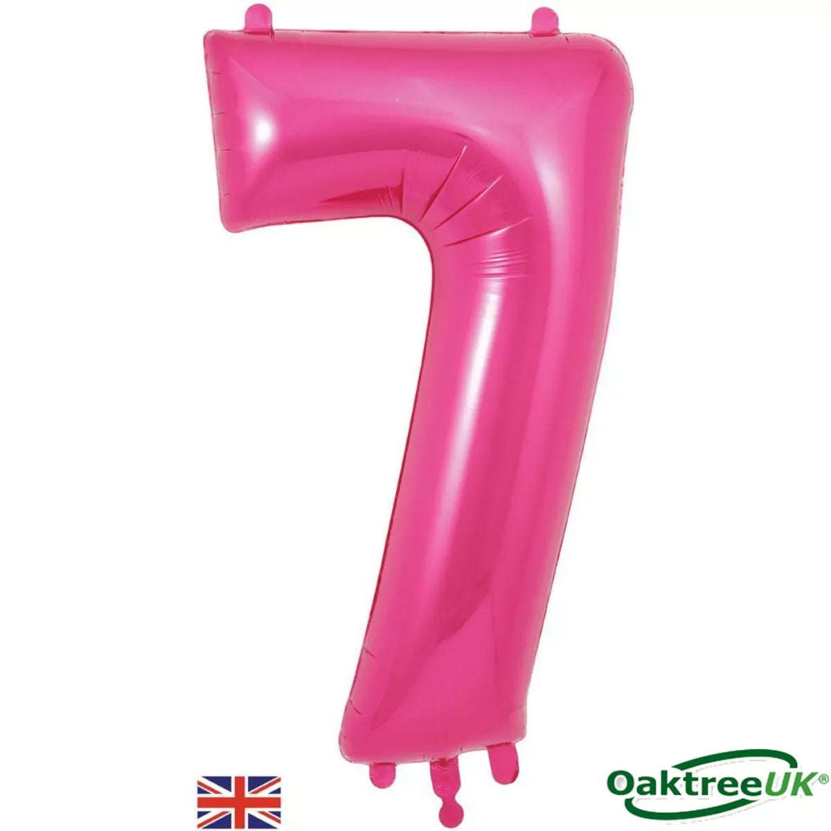 Pink 34-inch Oaktree foil balloon shaped as the number 7, featuring shiny metallic surfaces for celebration decorations.