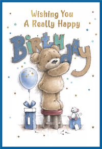 Set of six Simon Elvin C50 birthday cards featuring colorful designs on high-quality paper.