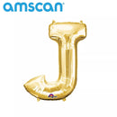 Gold foil letter J balloon from Anagram, 16-inch size, with shiny surface and embossed letter design.