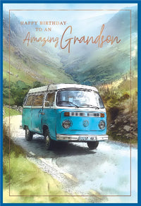 Simon Elvin C50 birthday cards set featuring six cards for grandson, colorful and festive designs for celebrating his special day.