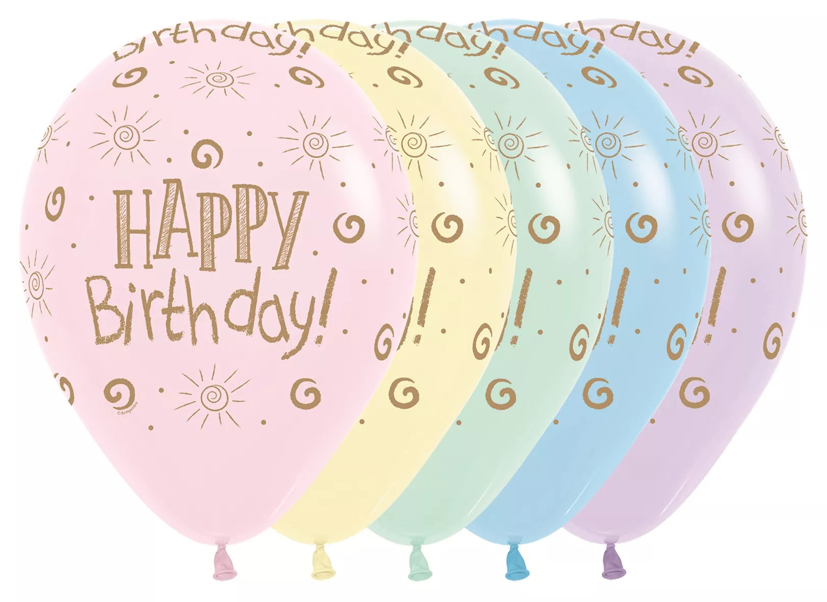 Sempertex pastel matte 12-inch printed latex balloons, 12-pack, ideal for birthday celebrations and party decor.