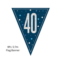 Unique Flag Banner Blue Glitz Age 40 9ft