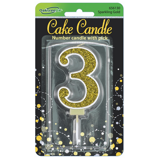 Oaktree Party Candle Number 3 Gold 7.5cm