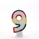 APAC 6-pack rainbow number 9 party candles with colorful wax and wicks, perfect for birthday celebrations and special occasions