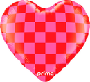 Prima Foil Balloon Checkered Red & Pink Heart 18