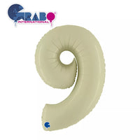 Olive green Grabo foil balloon in the shape of the number 9, measuring 40 inches, with shiny metallic surface.
