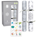 Eight silver and white 12-inch cracker party accessories by IG Design Group, featuring festive designs for celebrations.