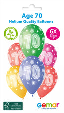 Set of six Gemar Cosmic Stars 13-inch latex printed balloons featuring colorful star designs for celebration decor.