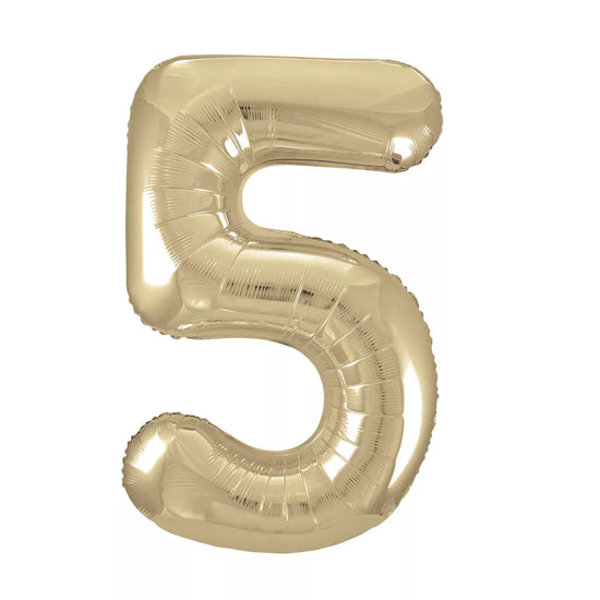 Unique Foil Balloon White Gold 34" Number 5