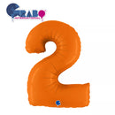 Matte orange Grabo foil balloon in the shape of number 2, 40 inches tall, with a shiny surface and festive design.