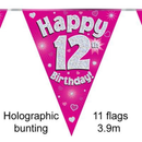 Bunting 11 Flags Pink Holographic Birthday Age 12