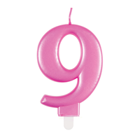 Unique Party Candle Number 9 Metallic Pink