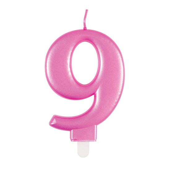 Unique Party Candle Number 9 Metallic Pink