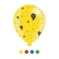 Age 9 Assorted 10" Latex Balloons 8pk