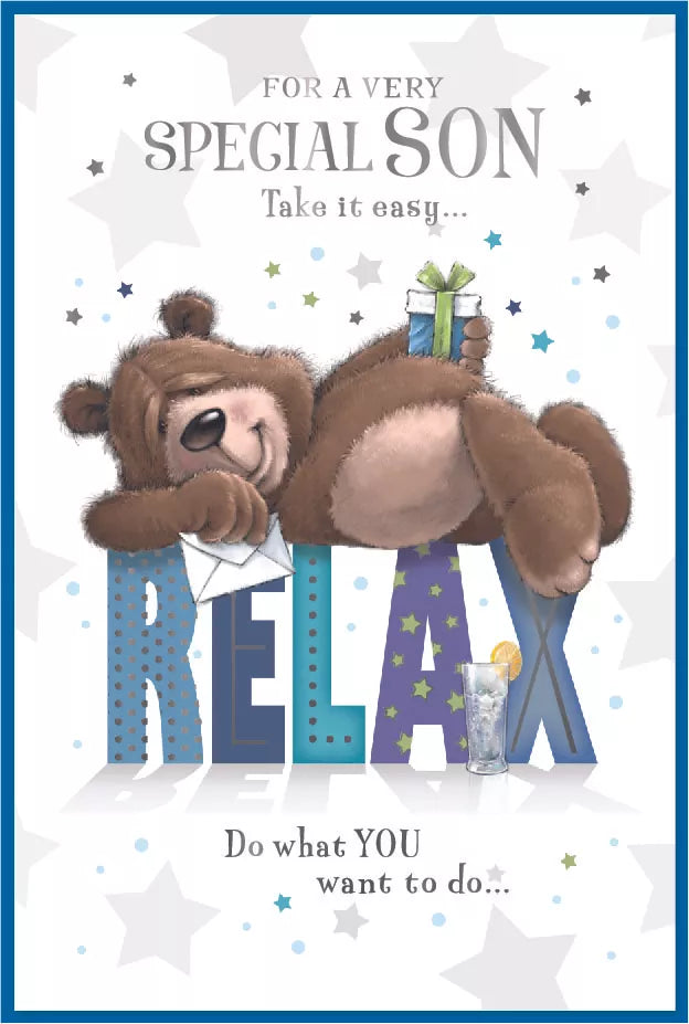 Six Simon Elvin C75 birthday cards for sons, featuring colorful designs and festive messages, perfect for celebrating special occasions.