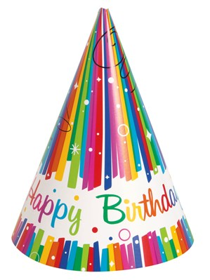 Rainbow Ribbons Happy Birthday Party Hats 8pk