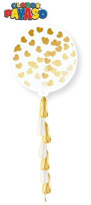 Heart Confetti Latex Balloon W/Tassel Tail 3ft