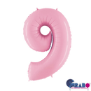 Pastel pink 26-inch Grabo foil number 9 balloon floating against a white background.