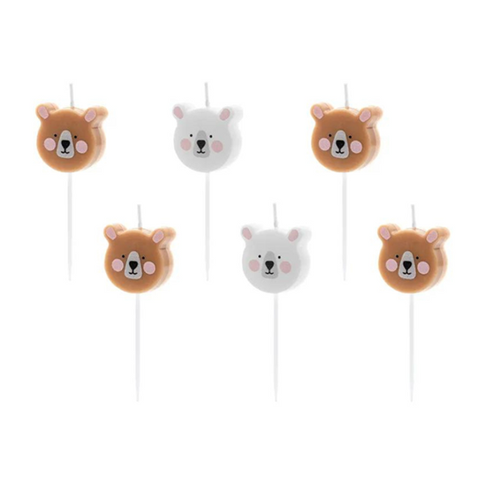 PartyDeco 6 Pack Party Candle Teddy Bear