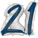 Grabo Foil Balloon Blue & Gold Marble Age 21 36"