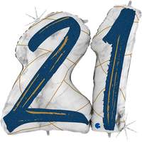 Grabo Foil Balloon Blue & Gold Marble Age 21 36"
