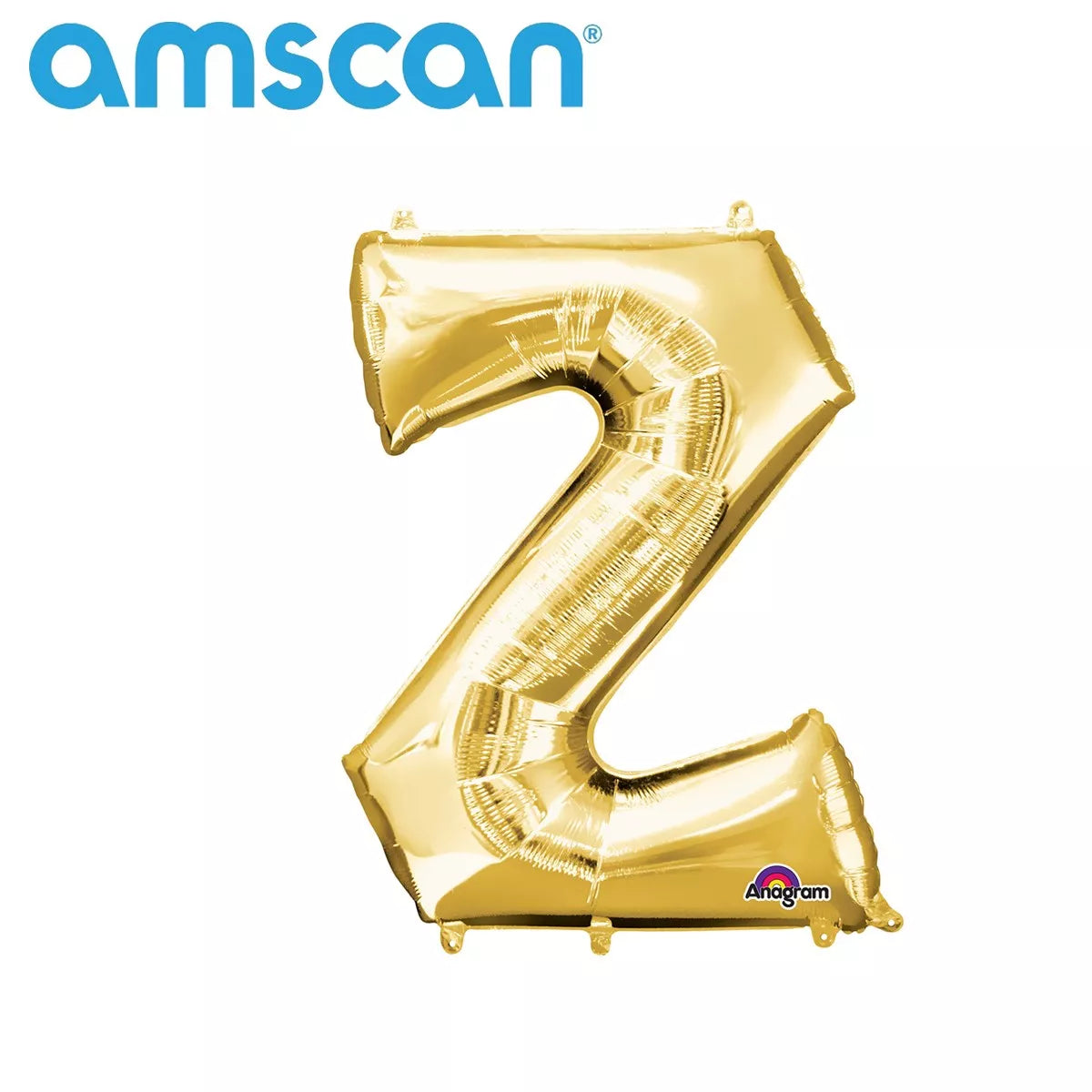 Gold Anagram foil balloon in the shape of the letter Z, 16-inch size, shiny metallic finish.