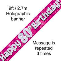 Oaktree Banner Age 80 Pink Holographic 9ft