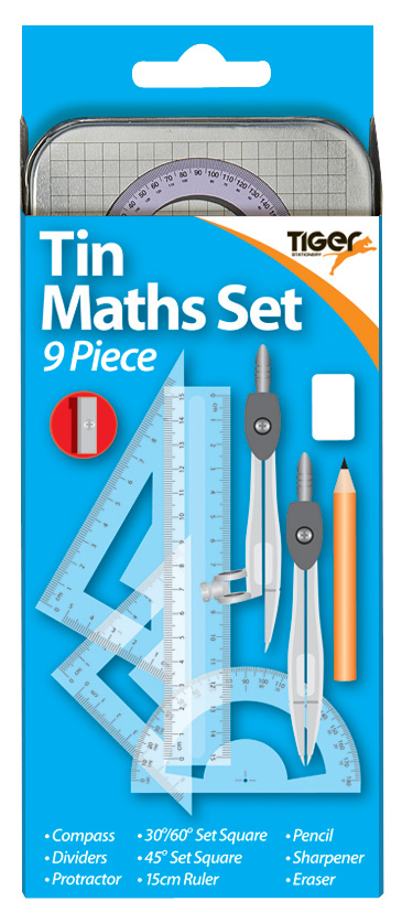 Tiger Stationery Maths Set Tin 9pc