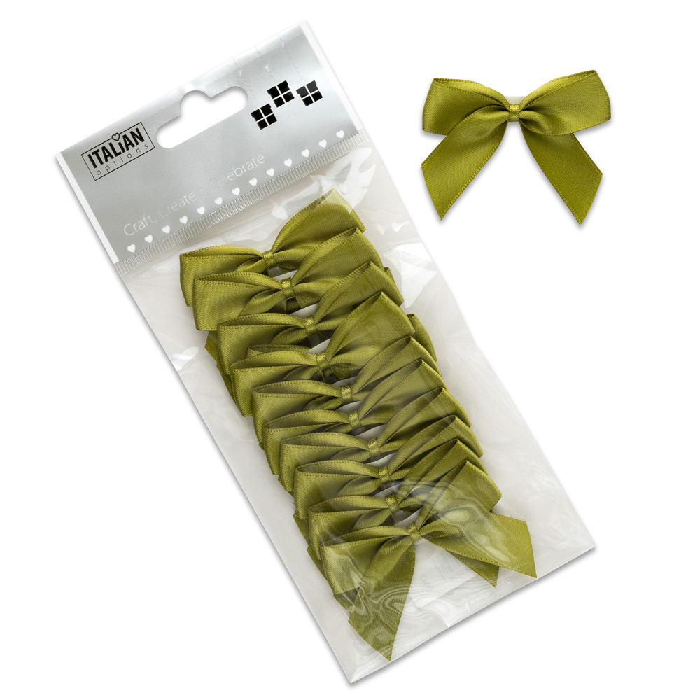 Italian Options 12 Pack Ribbon Bows Moss Green 5cm