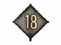 PartyDeco black and gold foil balloon celebrating 18th birthday, 18-inch age-themed foil balloon for parties.