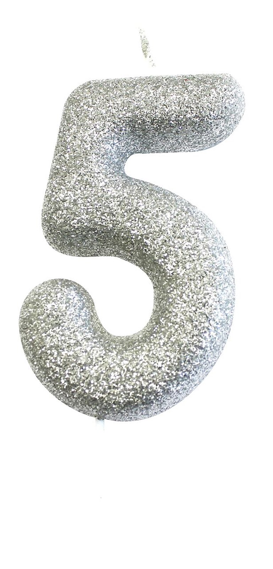 Creative Party Candle Number 5 Glitter Silver 7cm