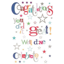 Six Simon Elvin congratulation cards from the C50 Everyday series, featuring colorful, celebratory designs on the front.