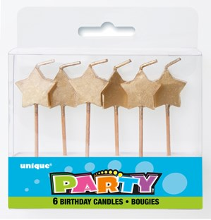 Unique 6 Pack Party Candle Gold Star