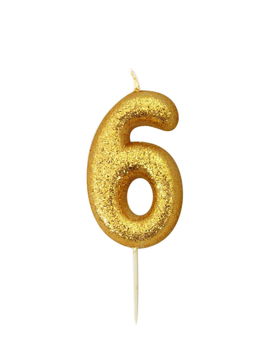 Creative Party Candle Number 6 Glitter Gold 7cm