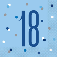 Blue Glitz 18th Birthday Lunch Napkins 16pk