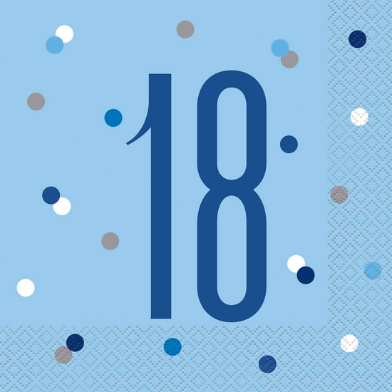 Blue Glitz 18th Birthday Lunch Napkins 16pk
