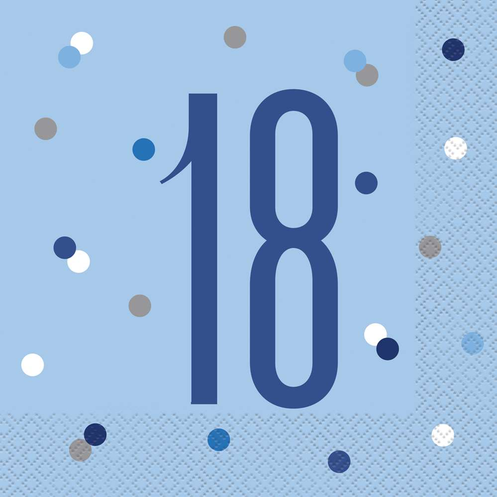 Blue Glitz 18th Birthday Lunch Napkins 16pk